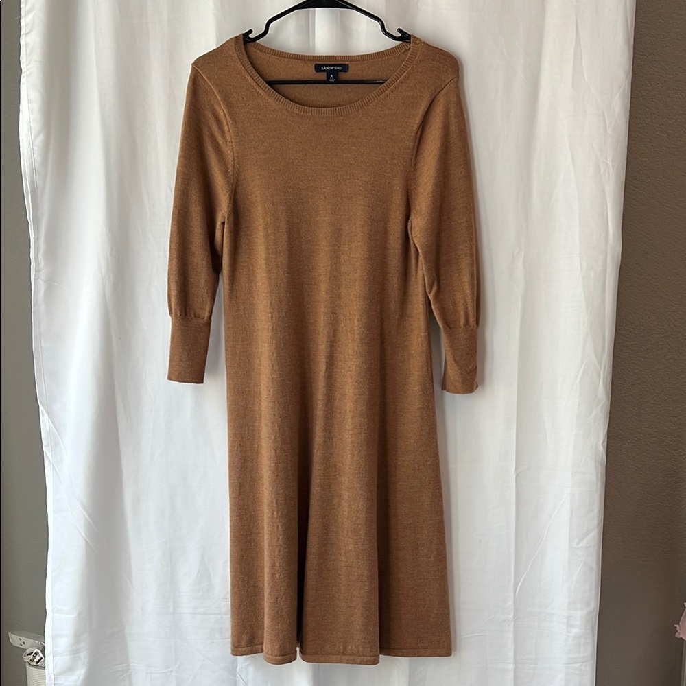 LANDS’ END. WARM BROWN MORENO WOOL SWEATER DRESS SIZE SMALL CV3